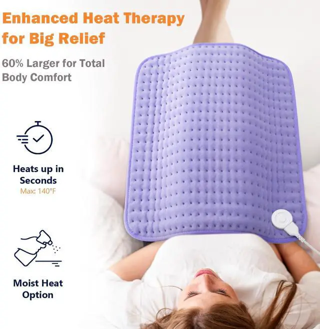 Alt view image 2 of 7 - Ultra-Wide Microplush Heating Pad - 20"x24" Electric Heating Pad for Back, Neck, Shoulder Pain and Cramps - Moist Heat Option, Machine Washable, Auto-Off - Gifts for Women, Mom, Grandma, Wife