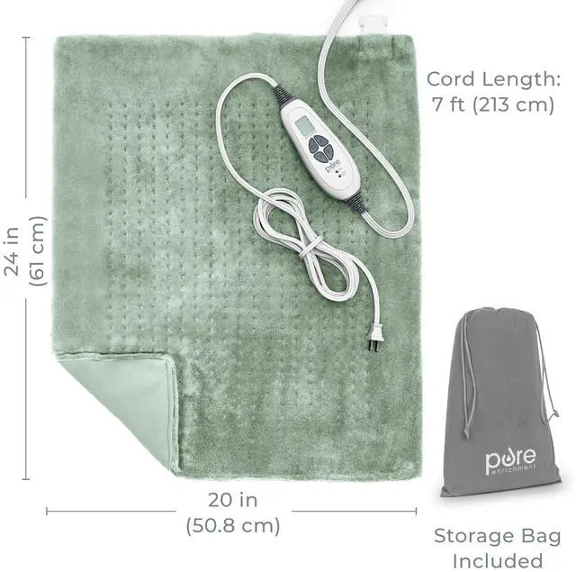 Alt view image 7 of 7 - WeightedWarmth Extra-Wide Weighted Heating Pad for Cramps, Back, & Shoulder Joint Relief, 3.5 lbs, 6 Heat Settings, Microplush, Machine Washable, 2 Hr Auto Shut-Off, 20x24 (Jade)