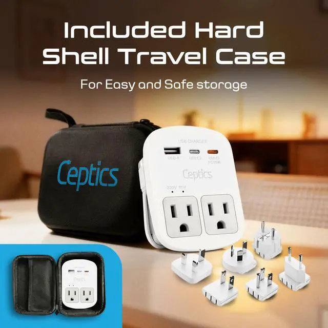Alt view image 2 of 7 - 35W Universal Travel Adapter Kit 2 USA sockets, USB-A, USBC, 1x PD 35W USB-C and USBC Cable, Surge Protected, Plugs for EU, UK, China, AU, Japan - for Laptop, Phone, Camera-ETL Tested