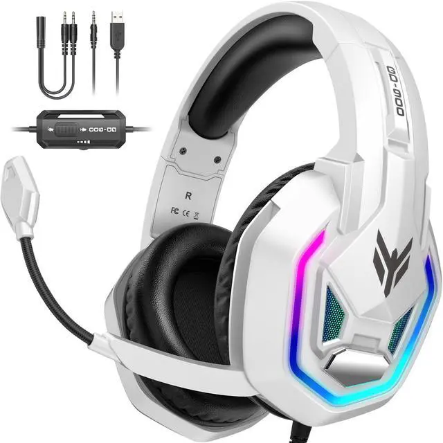 Main image of Gaming Headset for PS5, PS4, Xbox Series X|S, Xbox One, PC, Switch, Mac - RGB Over-Ear Headphones with 7.1 Surround Sound, Noise Cancelling Mic, 50mm Drivers & Memory Earmuffs for Nintendo 64