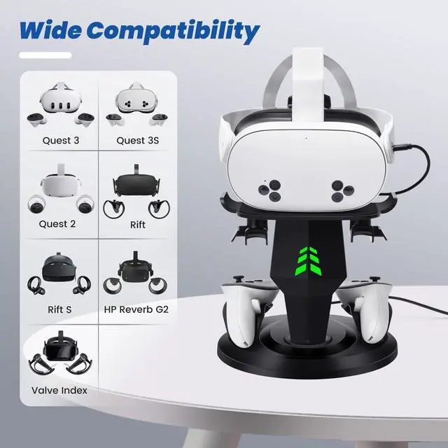 Alt view image 3 of 7 - VR Charging Dock for Meta Quest 3S/3/2, Vertical Storage Stand Charging Station, Fast Charging Headset with Type C Cable, VR Accessories