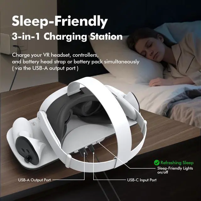 Alt view image 5 of 7 - Charging Dock Compatible with Meta Oculus Quest 3/3S, VR Headset Controller Accessories, Charging Station with Closable RGB Indicator, Magnetic Charging, Fast Charging, 2 Rechargeable Batteries