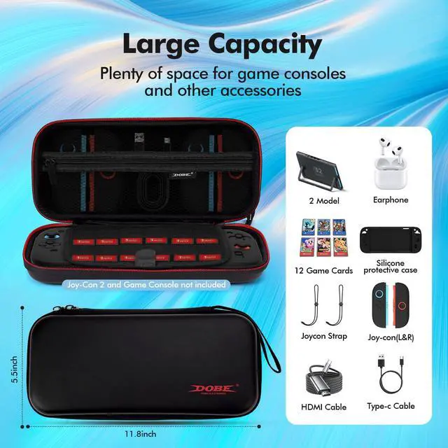Alt view image 2 of 7 - 18-in-1 Accessories Bundle Compatible with Nintendo Switch 2, Carry Case Set, Protection Bundle with 2X Comfort Grips, 6X Thumb Grip Caps, 6X Precision Rings, Silicone Cover & 2X Tempered Glass