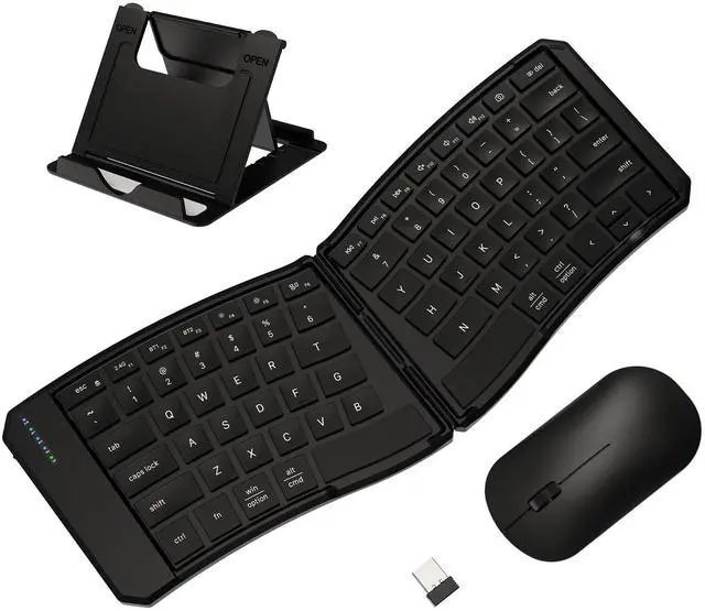 Main image of Ergonomic Foldable Keyboard and Mouse Combo, 2.4G+Dual Bluetooth Rechargeable Folding Keyboard Mouse for Travel and Business, Split Design, Portable Size for Laptop iPads Tablet Smartphone