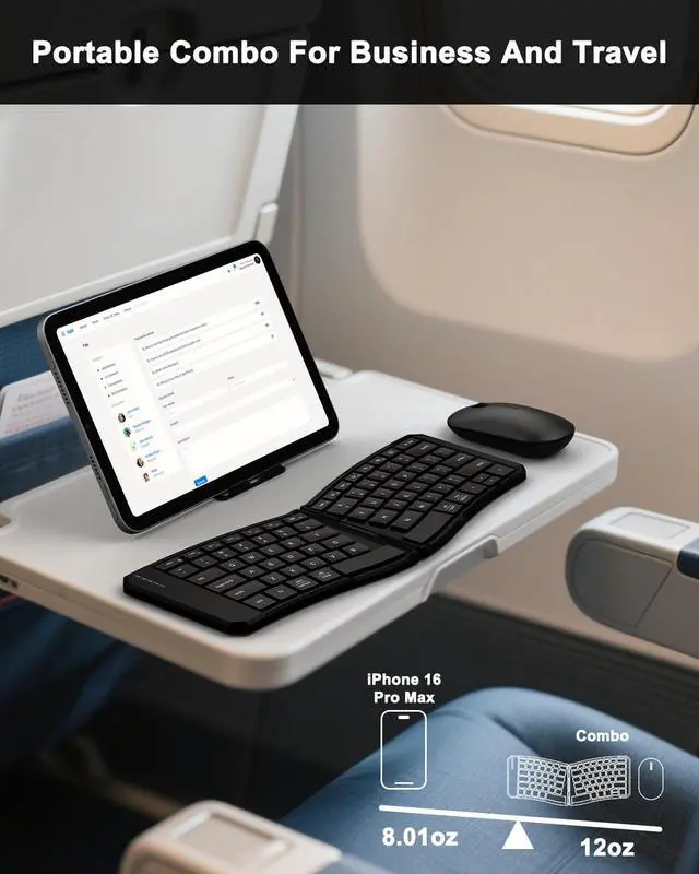 Alt view image 5 of 7 - Ergonomic Foldable Keyboard and Mouse Combo, 2.4G+Dual Bluetooth Rechargeable Folding Keyboard Mouse for Travel and Business, Split Design, Portable Size for Laptop iPads Tablet Smartphone