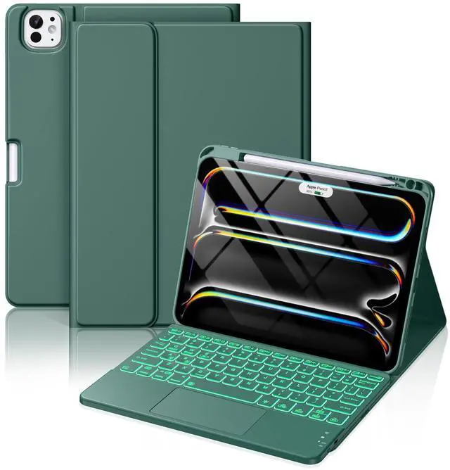 Main image of for iPad Pro 11-inch Case with Keyboard (M5/M4) - Magnetic Wireless Detachable Keyboard with Multi-Touch Trackpad 7 Colors Backlit Stain Proof Folio Cover for Pro 11 Inch 2025 2024 - Pine Green