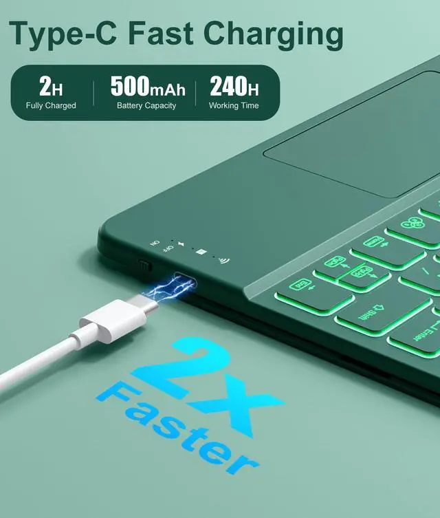 Alt view image 3 of 7 - for iPad Pro 11-inch Case with Keyboard (M5/M4) - Magnetic Wireless Detachable Keyboard with Multi-Touch Trackpad 7 Colors Backlit Stain Proof Folio Cover for Pro 11 Inch 2025 2024 - Pine Green