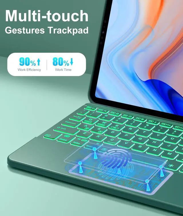 Alt view image 4 of 7 - for iPad Pro 11-inch Case with Keyboard (M5/M4) - Magnetic Wireless Detachable Keyboard with Multi-Touch Trackpad 7 Colors Backlit Stain Proof Folio Cover for Pro 11 Inch 2025 2024 - Pine Green