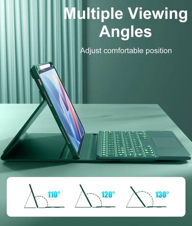 Alt view image 6 of 7 - for iPad Pro 11-inch Case with Keyboard (M5/M4) - Magnetic Wireless Detachable Keyboard with Multi-Touch Trackpad 7 Colors Backlit Stain Proof Folio Cover for Pro 11 Inch 2025 2024 - Pine Green