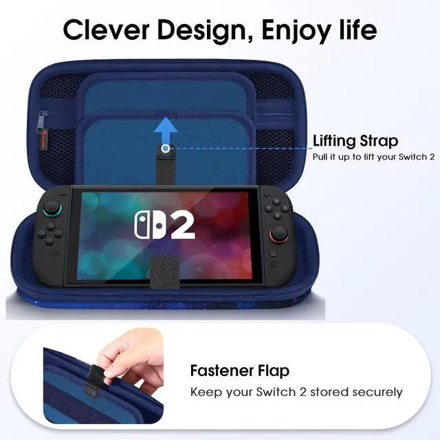 Alt view image 5 of 7 - Carrying Case for Nintendo Switch 2 (2025), Shockproof Hard Shell Switch 2 Case, Protective Cover Travel Bag with 19 Game Card & 2 Micro SD Card Slots & Inner Pocket, Starry Sky