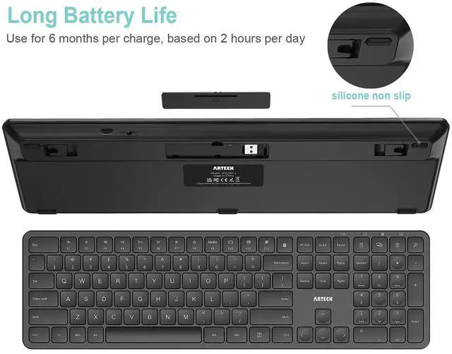 Alt view image 4 of 7 - 2.4G USB Wireless Keyboard Ultra Slim Full Size Keyboard with Numeric Keypad and Media Hotkey for Computer/Desktop/PC/Laptop/Surface/Smart TV and Windows 11/10
