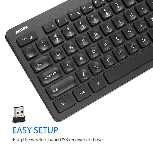 Alt view image 2 of 7 - 2.4G Wireless Keyboard Ultra Slim Full Size Keyboard with Numeric Keypad and Media Hotkey for Computer/Desktop/PC/Laptop/Surface/Smart TV and Windows 11/10/ 8/7