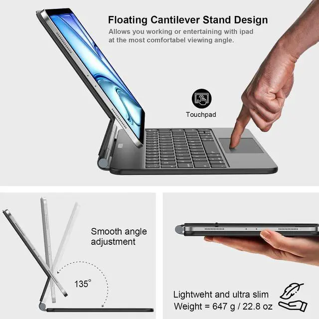 Alt view image 3 of 7 - Keyboard Case for iPad Air 11-inch M4/M3 / Air 5th 4th Generation - Magic-Style Magnetic Keyboard Case with Multi-Touch Trackpad Compatible with Apple iPad Air 11 M4/M3/M2 (2026/2025/2024), Air 5