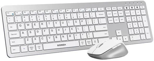 Main image of seenda Bluetooth Keyboard and Mouse, COE300 Wireless Keyboard Mouse Combo, 3 Multi-Device Connection Full Size Ultra-Slim Keyboard with Number Pad for Windows/Mac,White & Silver
