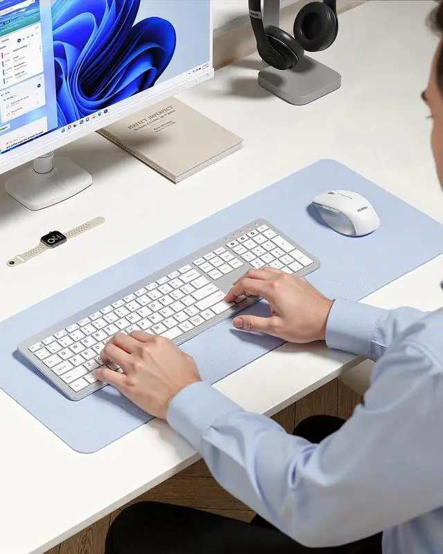 Alt view image 7 of 7 - seenda Bluetooth Keyboard and Mouse, COE300 Wireless Keyboard Mouse Combo, 3 Multi-Device Connection Full Size Ultra-Slim Keyboard with Number Pad for Windows/Mac,White & Silver