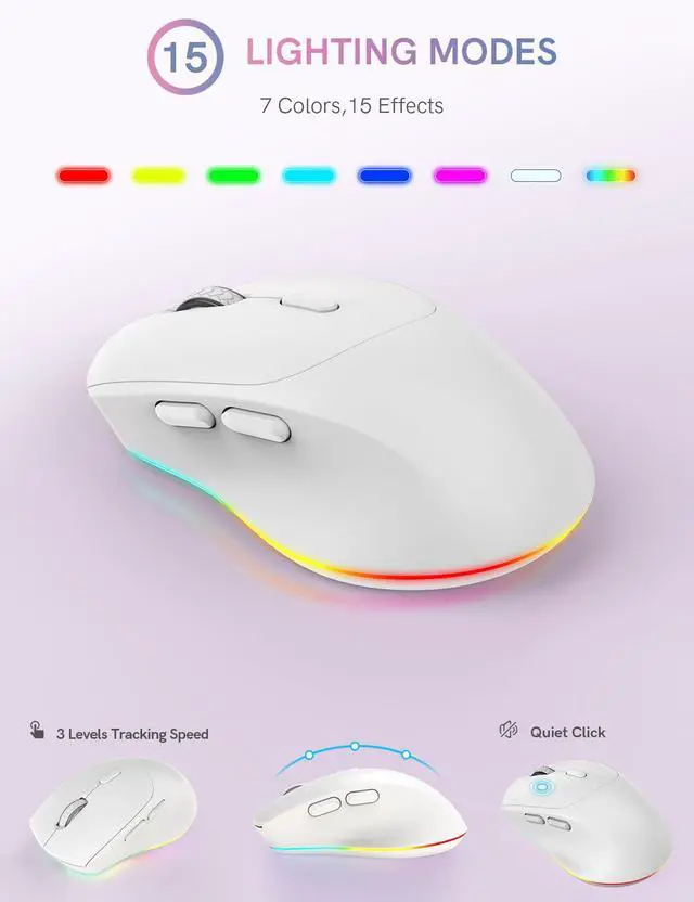Alt view image 7 of 7 - Wireless Keyboard and Mouse Combo with 7 Colored Backlits, Wrist Rest, Rechargeable Ergonomic Keyboard with Phone Holder, Silent Lighted Full Size Combo for Windows, PC, Laptop (Cloud White)