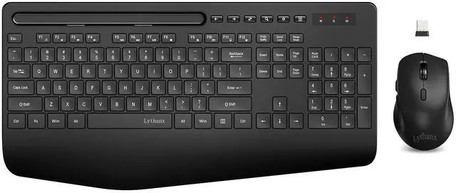 Main image of Wireless Keyboard and Mouse Combo, Ergonomic Full-Size Keyboard with Wrist Rest, Silent 2.4GHz Cordless Set, Phone Holder, Sleep Mode, for Computer, Laptop, PC, Mac, Windows