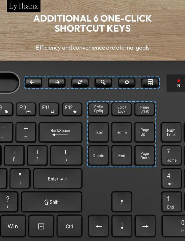 Alt view image 6 of 7 - Wireless Keyboard and Mouse Combo, Ergonomic Full-Size Keyboard with Wrist Rest, Silent 2.4GHz Cordless Set, Phone Holder, Sleep Mode, for Computer, Laptop, PC, Mac, Windows