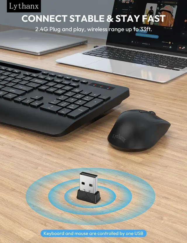 Alt view image 4 of 7 - Wireless Keyboard and Mouse Combo, Ergonomic Full-Size Keyboard with Wrist Rest, Silent 2.4GHz Cordless Set, Phone Holder, Sleep Mode, for Computer, Laptop, PC, Mac, Windows