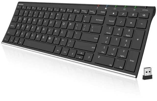 Main image of USB Wireless Keyboard Stainless Steel Ultra Slim Keyboard with Numeric Keypad for Computer/PC/Laptop and Windows 11/10/8 Rechargeable Battery