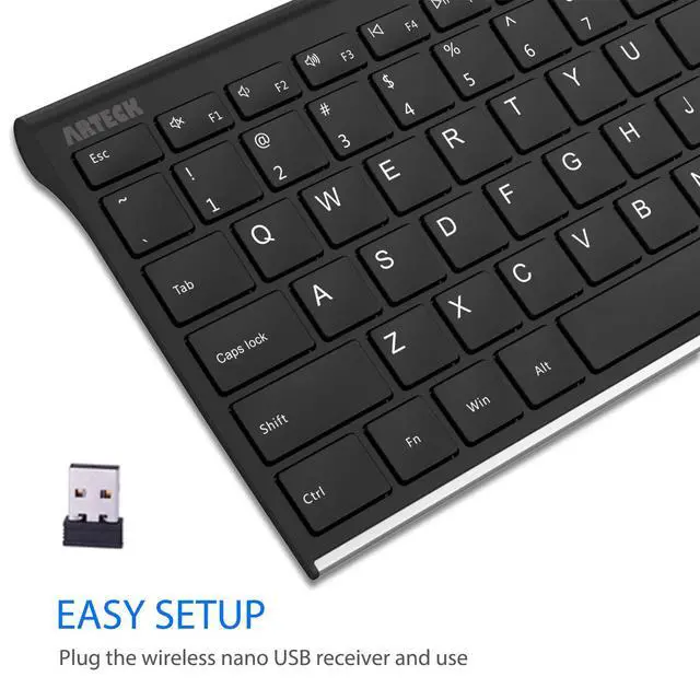 Alt view image 3 of 7 - USB Wireless Keyboard Stainless Steel Ultra Slim Keyboard with Numeric Keypad for Computer/PC/Laptop and Windows 11/10/8 Rechargeable Battery