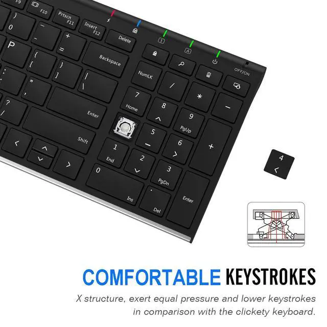 Alt view image 4 of 7 - USB Wireless Keyboard Stainless Steel Ultra Slim Keyboard with Numeric Keypad for Computer/PC/Laptop and Windows 11/10/8 Rechargeable Battery