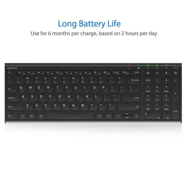 Alt view image 5 of 7 - USB Wireless Keyboard Stainless Steel Ultra Slim Keyboard with Numeric Keypad for Computer/PC/Laptop and Windows 11/10/8 Rechargeable Battery