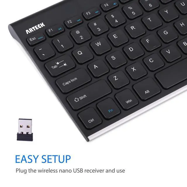 Alt view image 3 of 7 - 2.4G Wireless Keyboard Stainless Steel Ultra Slim Keyboard for Computer/Desktop/PC/Laptop/Surface/Smart TV and Windows 11/10 / 8/7 / Vista/XP Built in Rechargeable Battery
