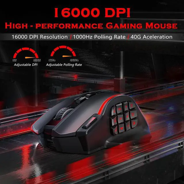 Alt view image 2 of 7 - Wireless Gaming Mouse, MMO Gaming Mouse UP 16,000 DPI, 16 Macro Programmable Buttons, RGB Rechargeable with 12 Side Buttons, 70Hrs for PC Laptop MOBA FPS, M901P-KS