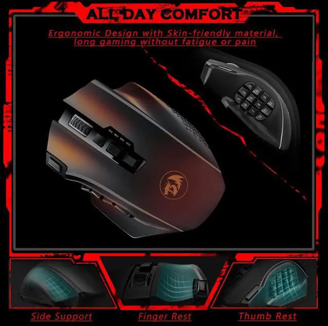 Alt view image 7 of 7 - Wireless Gaming Mouse, MMO Gaming Mouse UP 16,000 DPI, 16 Macro Programmable Buttons, RGB Rechargeable with 12 Side Buttons, 70Hrs for PC Laptop MOBA FPS, M901P-KS