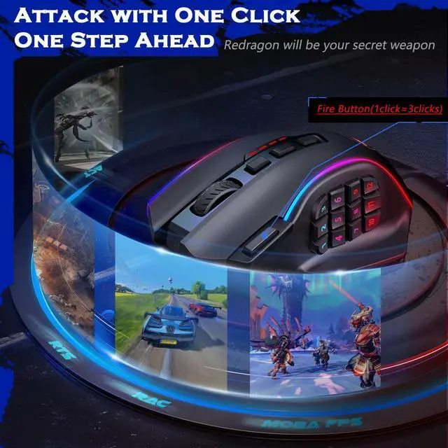 Alt view image 4 of 7 - Wireless Gaming Mouse, MMO Gaming Mouse UP 16,000 DPI, 16 Macro Programmable Buttons, RGB Rechargeable with 12 Side Buttons, 70Hrs for PC Laptop MOBA FPS, M901P-KS