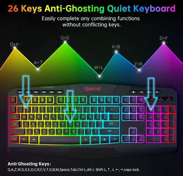 Alt view image 3 of 7 - S101-3 Wired RGB Backlit Gaming Keyboard and Mouse Combo, Programmable Keyboard and Mouse (800-7200DPI), Gaming Headset Mouse Pad Combo All in 1 PC Gamer Bundle for Windows PC (Black)