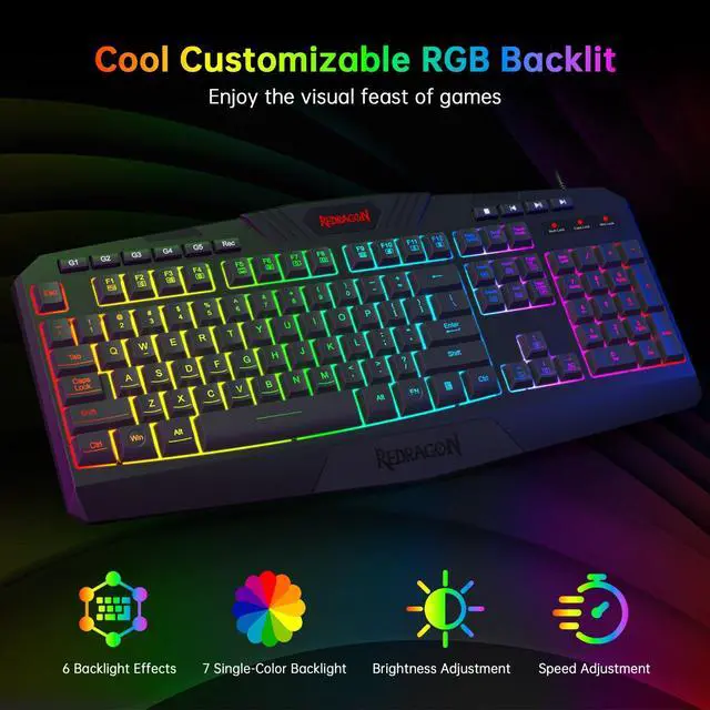 Alt view image 2 of 7 - S101-3 Wired RGB Backlit Gaming Keyboard and Mouse Combo, Programmable Keyboard and Mouse (800-7200DPI), Gaming Headset Mouse Pad Combo All in 1 PC Gamer Bundle for Windows PC (Black)