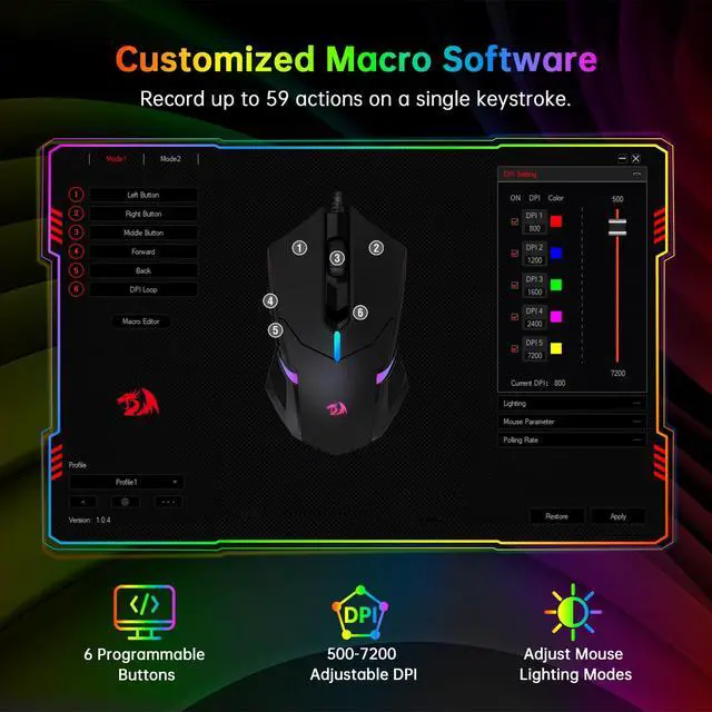 Alt view image 5 of 7 - S101-3 Wired RGB Backlit Gaming Keyboard and Mouse Combo, Programmable Keyboard and Mouse (800-7200DPI), Gaming Headset Mouse Pad Combo All in 1 PC Gamer Bundle for Windows PC (Black)