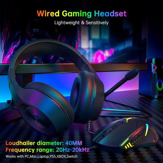 Alt view image 6 of 7 - S101-3 Wired RGB Backlit Gaming Keyboard and Mouse Combo, Programmable Keyboard and Mouse (800-7200DPI), Gaming Headset Mouse Pad Combo All in 1 PC Gamer Bundle for Windows PC (Black)