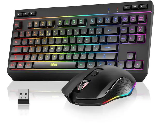 Main image of K20 TKL Wireless Keyboard and Mouse Combo, Adjustable RGB Backlit Rechargeable Battery, Compact Layout Keyboard with Dedicated Multimedia Keys + Optical Mice for PC/Laptop(Black)