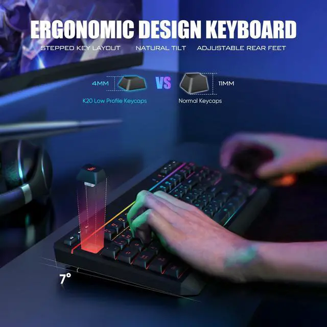 Alt view image 4 of 7 - K20 TKL Wireless Keyboard and Mouse Combo, Adjustable RGB Backlit Rechargeable Battery, Compact Layout Keyboard with Dedicated Multimedia Keys + Optical Mice for PC/Laptop(Black)
