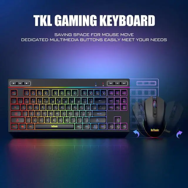 Alt view image 7 of 7 - K20 TKL Wireless Keyboard and Mouse Combo, Adjustable RGB Backlit Rechargeable Battery, Compact Layout Keyboard with Dedicated Multimedia Keys + Optical Mice for PC/Laptop(Black)