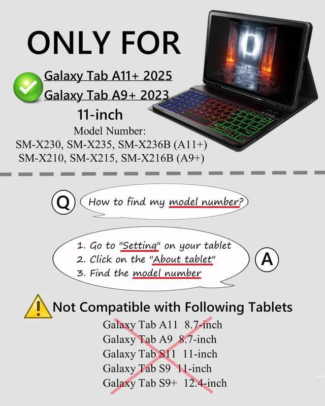 Alt view image 2 of 7 - for Galaxy Tab A11 Plus/ A9 Plus Tablet 11 Case with Keyboard Samsung Tab A11+/ A9+ 11-inch Dazzle Magic Keyboard Backlit Built-in Pencil Holder with Mouse, Black