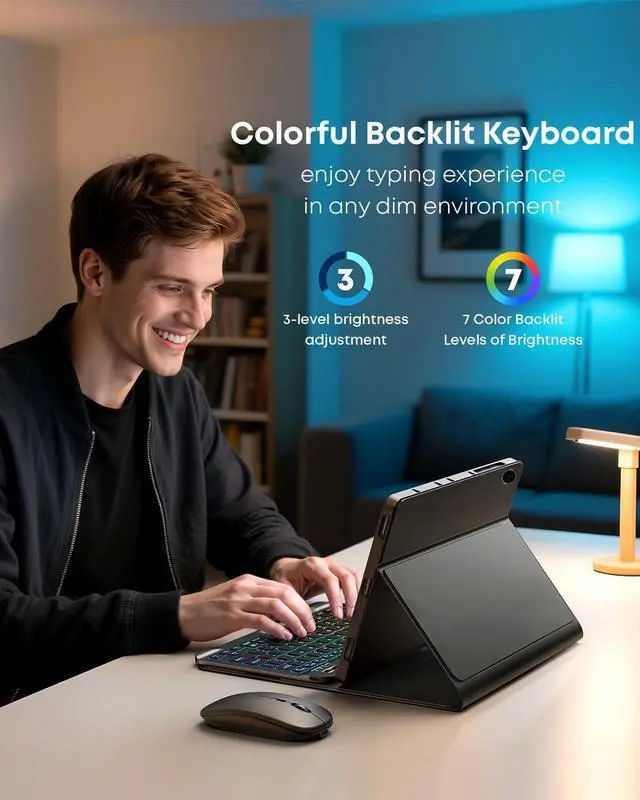 Alt view image 4 of 7 - for Galaxy Tab A11 Plus/ A9 Plus Tablet 11 Case with Keyboard Samsung Tab A11+/ A9+ 11-inch Dazzle Magic Keyboard Backlit Built-in Pencil Holder with Mouse, Black