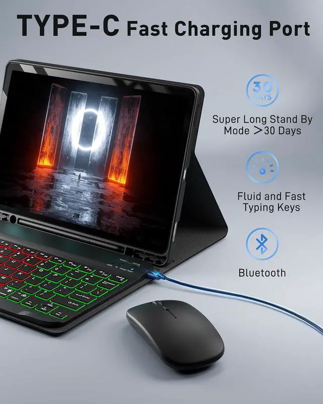 Alt view image 5 of 7 - for Galaxy Tab A11 Plus/ A9 Plus Tablet 11 Case with Keyboard Samsung Tab A11+/ A9+ 11-inch Dazzle Magic Keyboard Backlit Built-in Pencil Holder with Mouse, Black