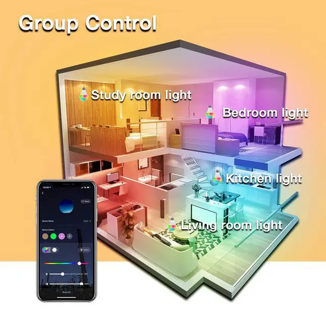 Alt view image 5 of 7 - Smart Light Bulbs, RGBCW Wi-Fi Color Changing Led Bulbs Compatible with Alexa & Google Home Assistant, A19 E26 9W 800LM Multicolor Bulb, No Hub Required, 6 Pack