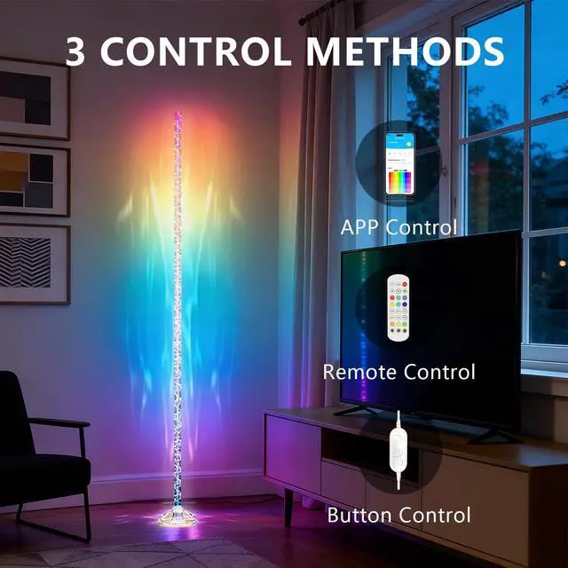 Alt view image 5 of 7 - Crystal Floor Lamp RGB+IC Corner Lamp with Magic Color, APP & Remote Control, 220 Lumens for Mood, NOT for Lighting, for Corner Decoration (Installation Requires Skill and Patience)