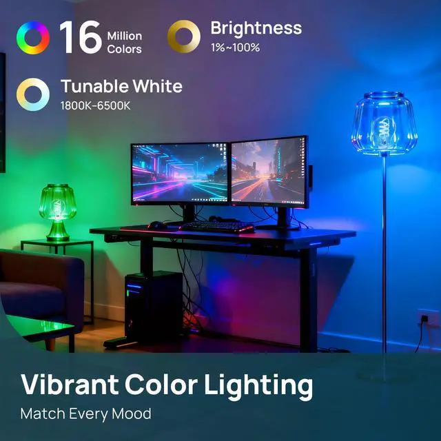 Alt view image 4 of 7 - Matter Smart Light Bulbs, Works with Alexa/Apple Home/Google Home, A19 Smart Edison Bulb with Music Sync & Light Show, Warm&Daylight White(1800K-6500K), E26 LED 60W Eqv 850LM, 1Pack