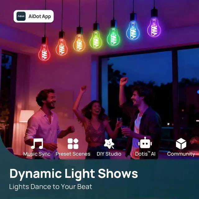 Alt view image 6 of 7 - Matter Smart Light Bulbs, Works with Alexa/Apple Home/Google Home, A19 Smart Edison Bulb with Music Sync & Light Show, Warm&Daylight White(1800K-6500K), E26 LED 60W Eqv 850LM, 1Pack