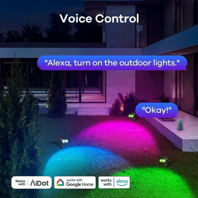 Alt view image 4 of 7 - Outdoor Lights Smart Hub, Bluetooth Mesh Networks Group Control 32 Devices, 43 Dynamic Preset Scenes and Multiple Music via Remote Control, USB Charged, Work with Alexa and Google Assistant