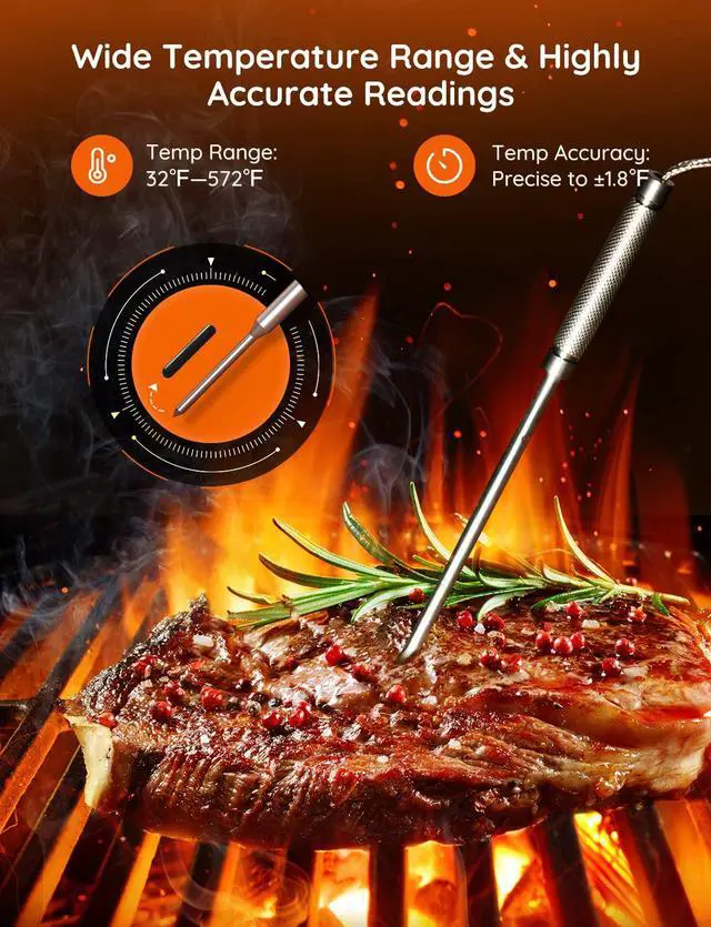 Alt view image 7 of 7 - WiFi Meat Thermometer with 4 Probe, Smart Wireless Meat Thermometer with Unlimited Range App Notification Alert, Digital Rechargeable Bluetooth Food Thermometer for Smoker BBQ Grill Oven Kitchen