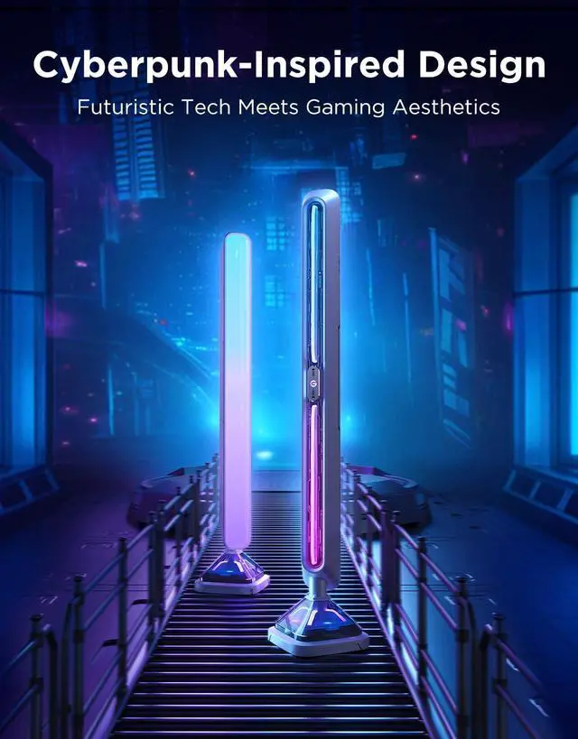 Alt view image 3 of 7 - Gaming Light Bars Pro, Upgraded 16-Inch Smart Triple-Sided RGBIC Illumination Wi-Fi LED Game Lights, Music Sync & 60+ Scene Modes, Works with Alexa & Google Home, Gaming Room Decor