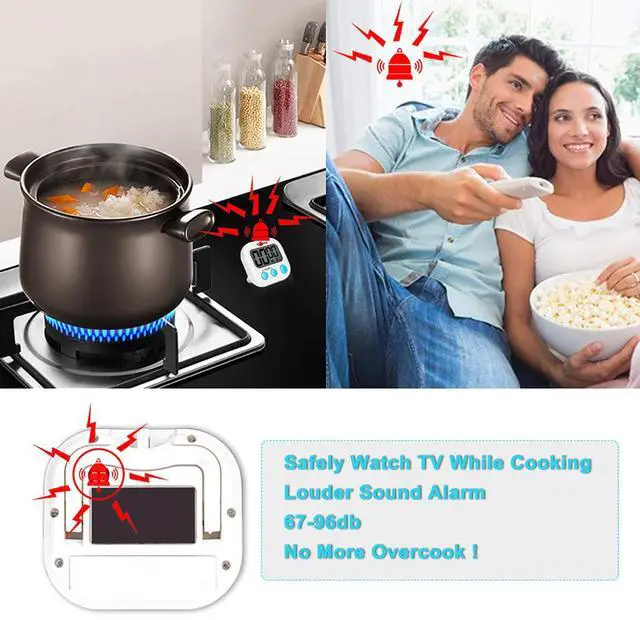 Alt view image 2 of 6 - 2 Pack Digital Kitchen Timer II 2.0, Big Digits, Loud Alarm, Magnetic Backing, Stand, for Cooking Baking Sports Games Office (White) (2 Pack)