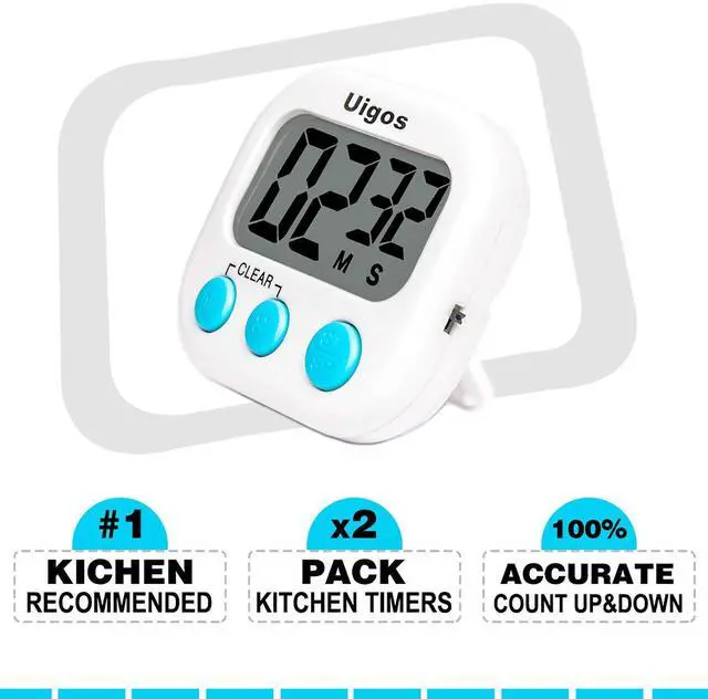 Alt view image 6 of 6 - 2 Pack Digital Kitchen Timer II 2.0, Big Digits, Loud Alarm, Magnetic Backing, Stand, for Cooking Baking Sports Games Office (White) (2 Pack)